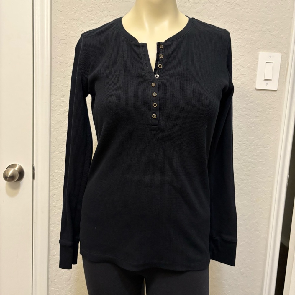 Womens Thermal Henley Top Size Large Y2K Waffle Knit Grunge Twilight